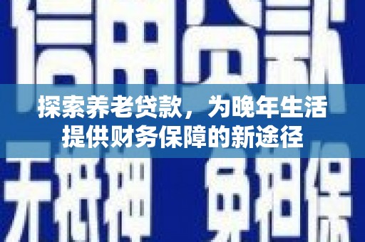乐东探索养老贷款，为晚年生活提供财务保障的新途径